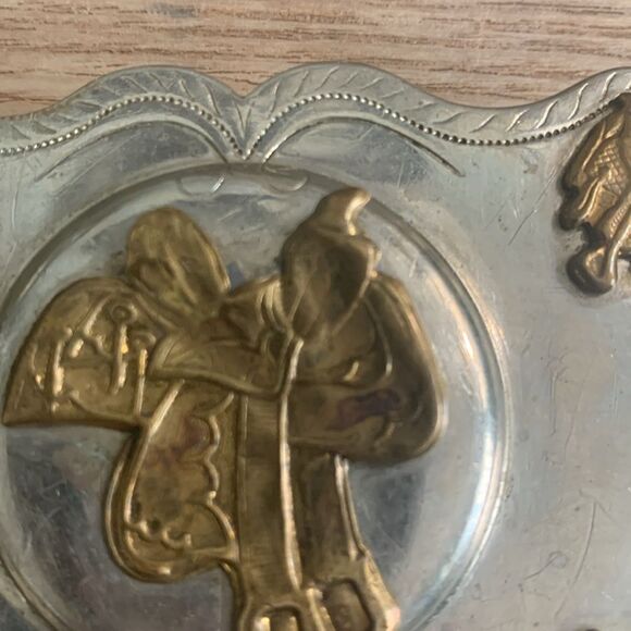 Vintage The Lyntone Co Oklahoma Nickel Silver Belt Buckle Cowboy Western Saddle - Picture 6 of 17